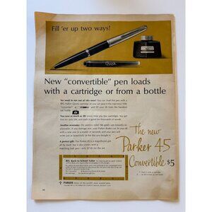 Vintage 1962 Parker 45 Convertible Pen Advertisement Print Ad READ